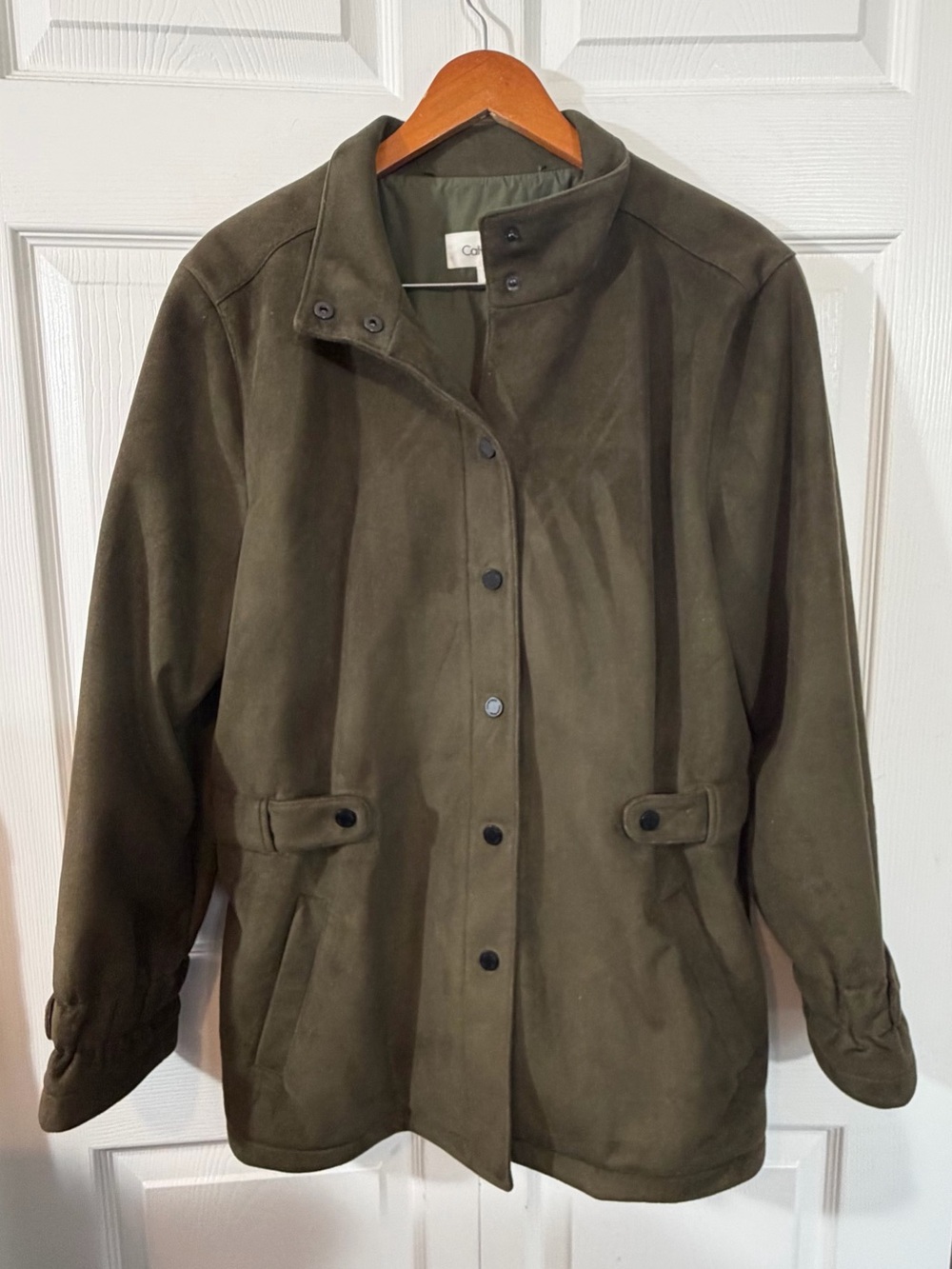 Calvin Klein Women’s Faux Suede Utility Jacket Olive Green Coat XL Super Soft